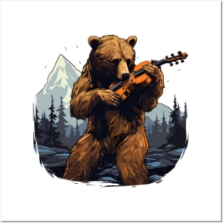 Grizzly Bear playing violin Posters and Art